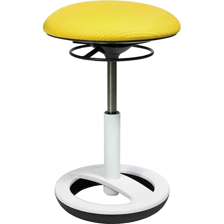 Topstar SU43BR9 Sitness Bob, ergonomischer Sitzhocker, Arbeitshocker, Bürohocker mit Schwingeffekt, Sitzhöhenverstellung, Standfußring Alu, weiß lackiert, Stoffbezug, gelb, 36. 5x36. 5x57 cm