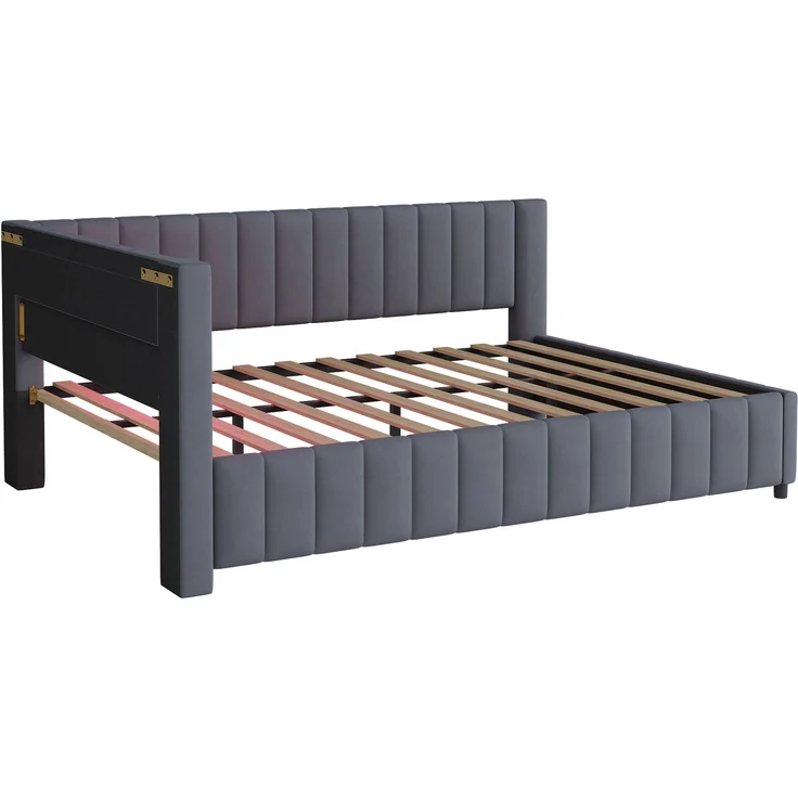 Polsterbett Schlafsofa 140x200 cm mit LED-Licht und USB-Anschluss, ohne Matratze – Bild 8
