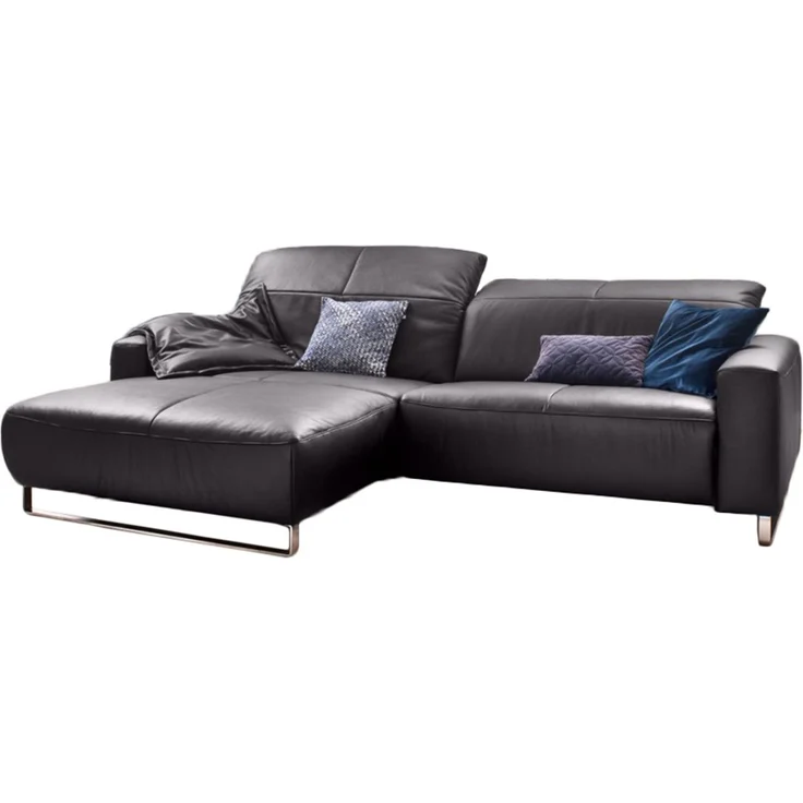 KAWOLA Sofa YORK Leder Life-line mocca Rec links Fuß Metall Chrom matt mit Sitztiefenverstellung 85 x 111 x 284 cm – Bild 2
