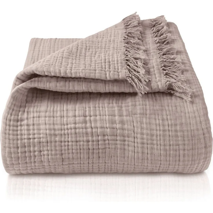 Laynenburg Tagesdecke Musselin mit Fransen aus 100% Baumwolle – Baumwolldecke, Wohndecke als Sommerdecke, Bett-Überwurf, Sofa-Decke, Kuscheldecke – Bild 1