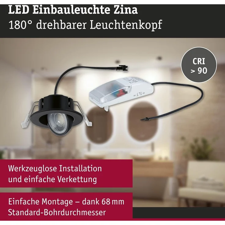 Paulmann LED-Einbauleuchte Zina 5/8 W Ø 9 cm dimmbar schwarz matt – Bild 4