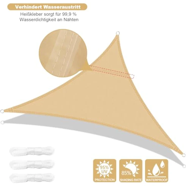 AXT SHADE Sonnensegel Wasserdicht Dreieckig 3,6 x 3,6 x 3,6 m Wetterschutz Sonnenschutz PES Polyester mit UV Schutz für Terrasse Balkon Garten-Sand(Wir Machen Sondergrößen) – Bild 3