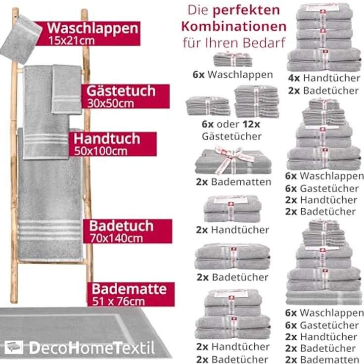 DecoHomeTextil Heimtextilmanufaktur Handtuch Handtuch Set 100% Baumwolle hochwertig kuschelweich saugstark – Bild 7