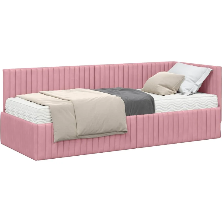 vidaXL Eckbettgestell mit Matratze mit Kopfteil 2 pcs Grau Samt 3393801 – Bild 2