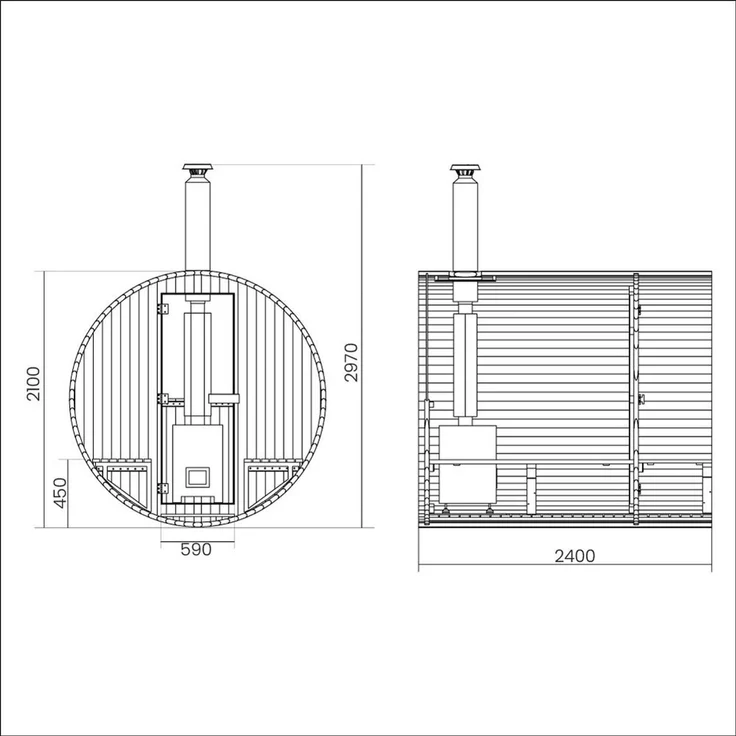 XXL Luxus Outdoor Fasssauna 210x240 cm SET Sauna inkl. Holzofen 4-6 Pers. – Bild 10