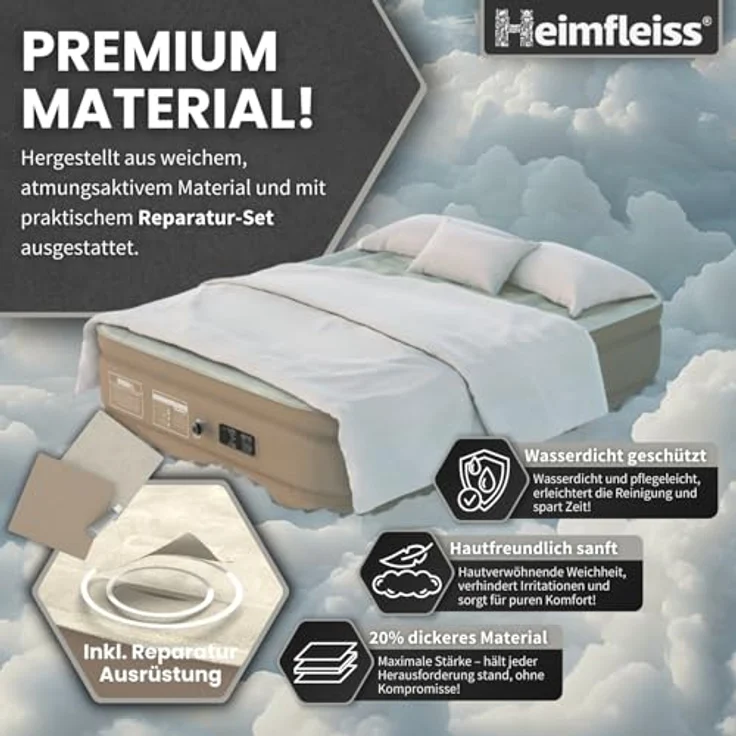 Heimfleiss® Luftbett 2 Personen | Premium Aufblasbare Matratze 150x200 cm | Luftmatratze selbstaufblasend ideal nutzbar als Gästematratze & Campingmatratze | Aufblasbares Bett für Kinder & Erwachsene – Bild 6