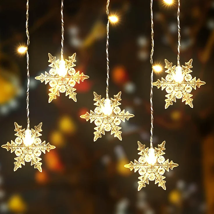 SALCAR 108er LED Schneeflocke Lichtervorhang Innen, 3M 18er Schneeflocken Lichterkette Außen, LED Weihnachtsdeko Fenster mit 9 Modi und Speicherfunktion, Warmweiß – Bild 6