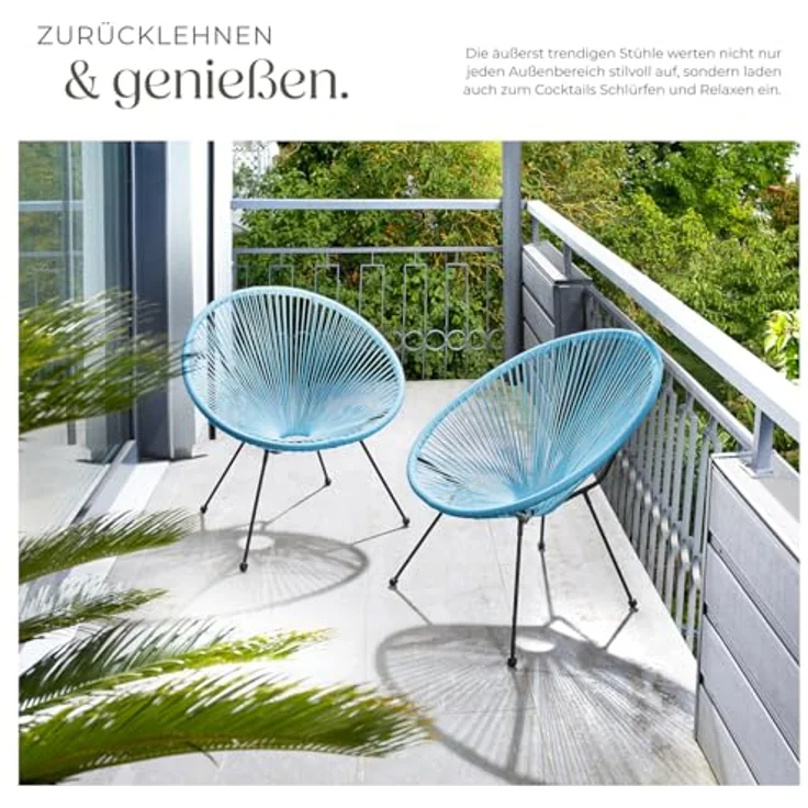 tectake 800988 2er Set Acapulco Garten Stuhl, Relaxsessel im Retro Design, Indoor und Outdoor, Lounge Sessel für Garten Balkon und Terrasse (Blau | Nr. 404409) – Bild 8