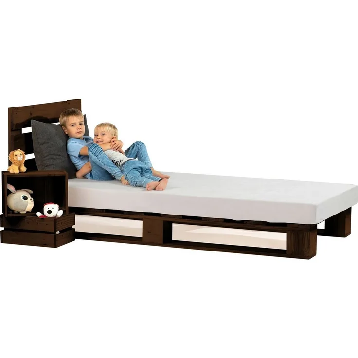 sunnypillow 90x200 cm Palettenbett mit Kopfteil Palisander Bett aus Paletten Palettenmöbel Fichte europalette Fichte Palisander Loft 80 90 100 120 140 160 180 200 220 240x200 cm