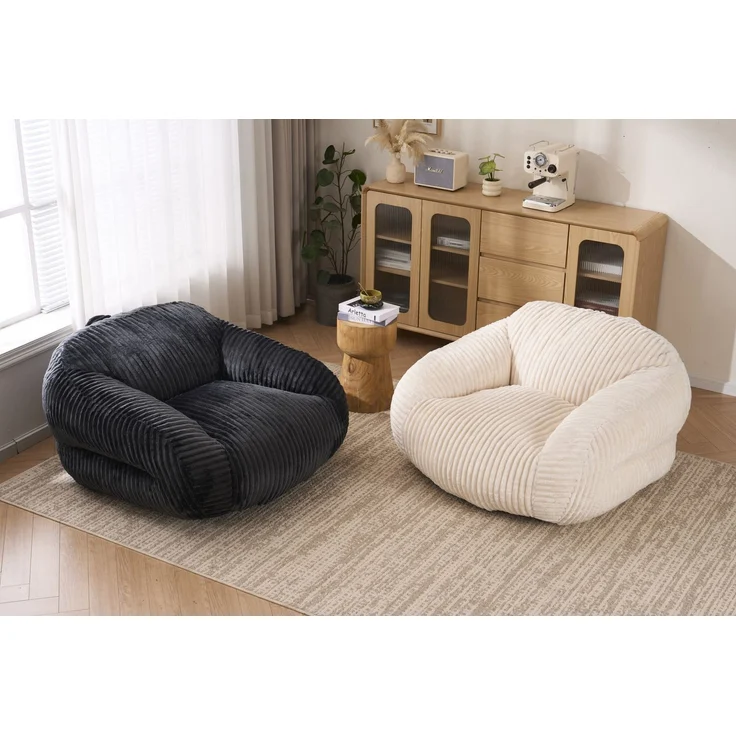 Sitzsack in Beige 116cm×110cm×61cm aus Cord – bereits befüllt, montagefrei für Wohnzimmer, Schlafzimmer und Balkon – Bild 4