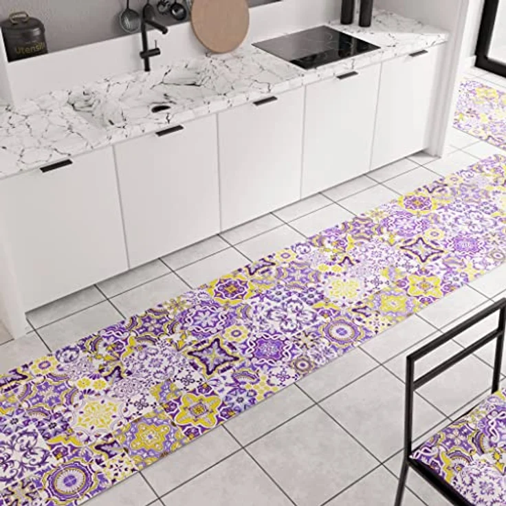 PETTI Artigiani Italiani - Teppich für Küche, rutschfest, waschbar, Läufer für Küche, Teppich, Küchenläufer, 52 x 340 cm, Design Vietri Violett, 100% Made in Italy – Bild 2