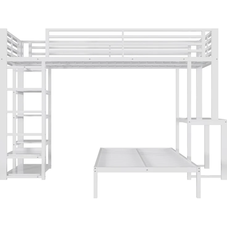 Hochbett 90×200 cm mit EN747-Schutz, Schreibtisch, Weiß, ohne Matratze – Bild 9