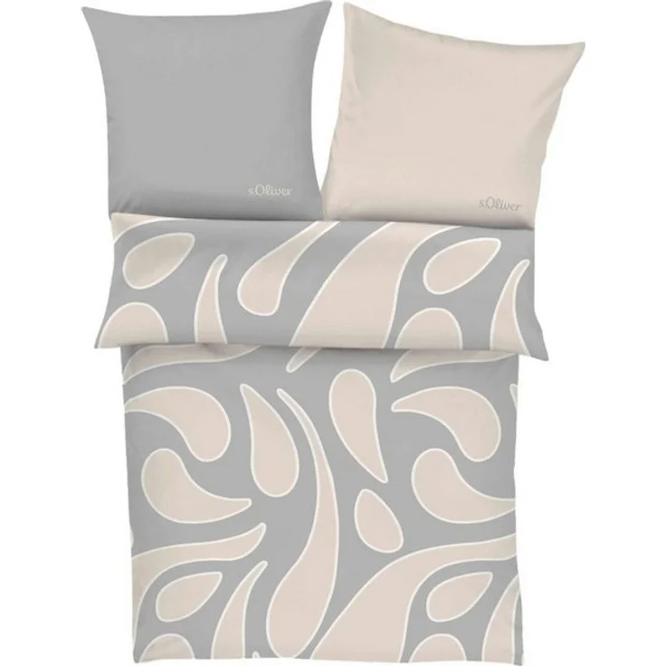 s.Oliver Bettwäsche Satin-Bettwäsche APRI, 135 x 200 cm, Grau, Beige, Satin, 2 teilig, mit Reißverschluss – Bild 2