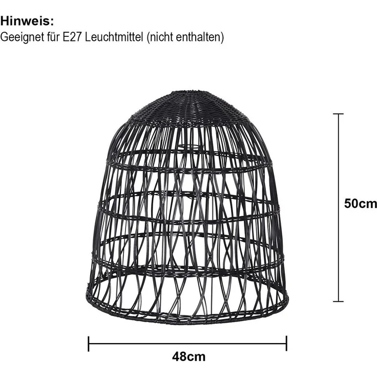 Geflochtener Lampenschirm ,Knute, aus Rattan, groß, schwarz, E27, outdoor – Bild 4
