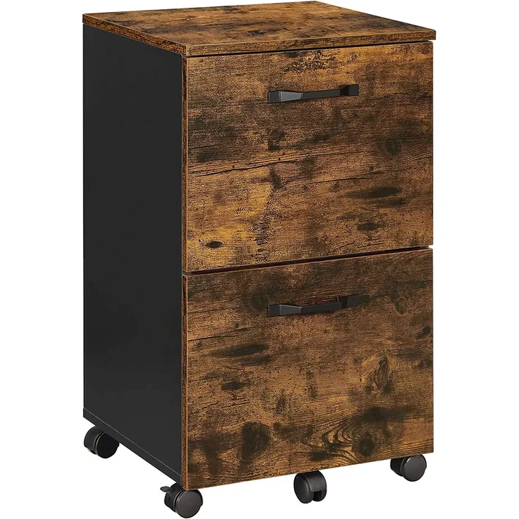 VASAGLE Rollcontainer, Aktenschrank mit 2 Schubladen, Büroschrank, für Dokumente in DIN A4- und Letter-Format, mit Hängeregistratur, Industrie-Design, vintagebraun-schwarz OFC040B01
