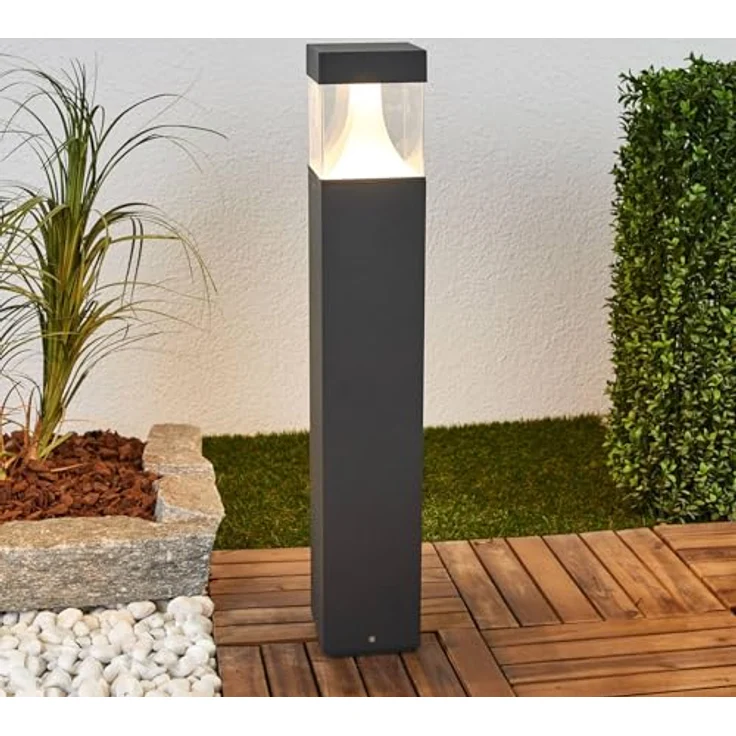 Lampenwelt Lucande LED Außenleuchte Egon, spritzwassergeschützt, schwarz, Aluminium, 1-flammig, Wegeleuchte, Sockelleuchte – Bild 2