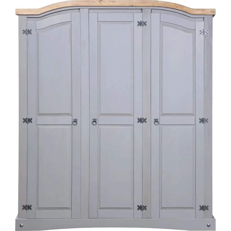 vidaXL Kleiderschrank Mexiko-Stil Kiefernholz 3 Türen Grau 282621