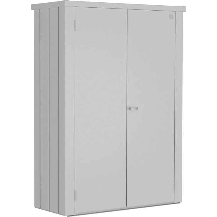 Biohort Terrassenschrank Romeo, 181 cm x 132 cm x 57 cm, Silber-Metallic, individuell anpassbare Regaleinrichtung, sanft schließende Türen mit Gasdruckfedern