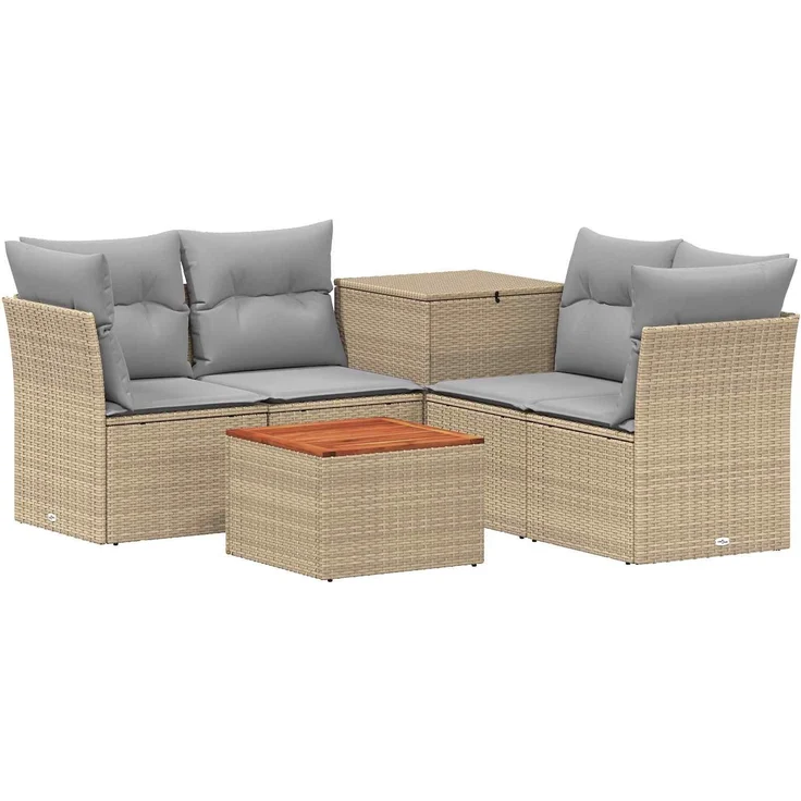 vidaXL Sofa Set 6 stk. Beige und Hellgrau Polyrattan und Stahl 3447363 – Bild 2