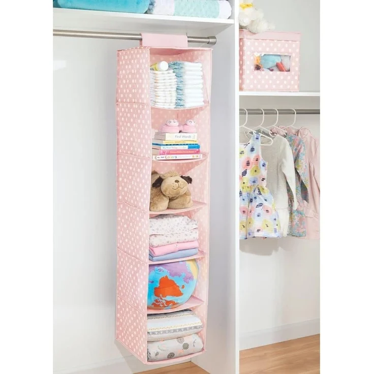 Hängender Stoffschrank mDesign Hängeaufbewahrung 6 Fächer rosa/weiß gepunktet – Bild 2