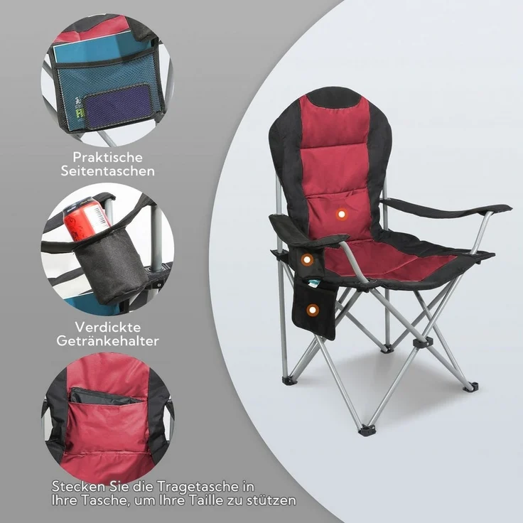 HOMECALL Campingstuhl Hochlehner 108cm mit Lendenwirbelstütze Klappstuhl Angelstuhl Faltbar (Bis 150kg, gepolstert, faltbar, stabil, 1 St), für Camp Garten Balkon – Bild 3