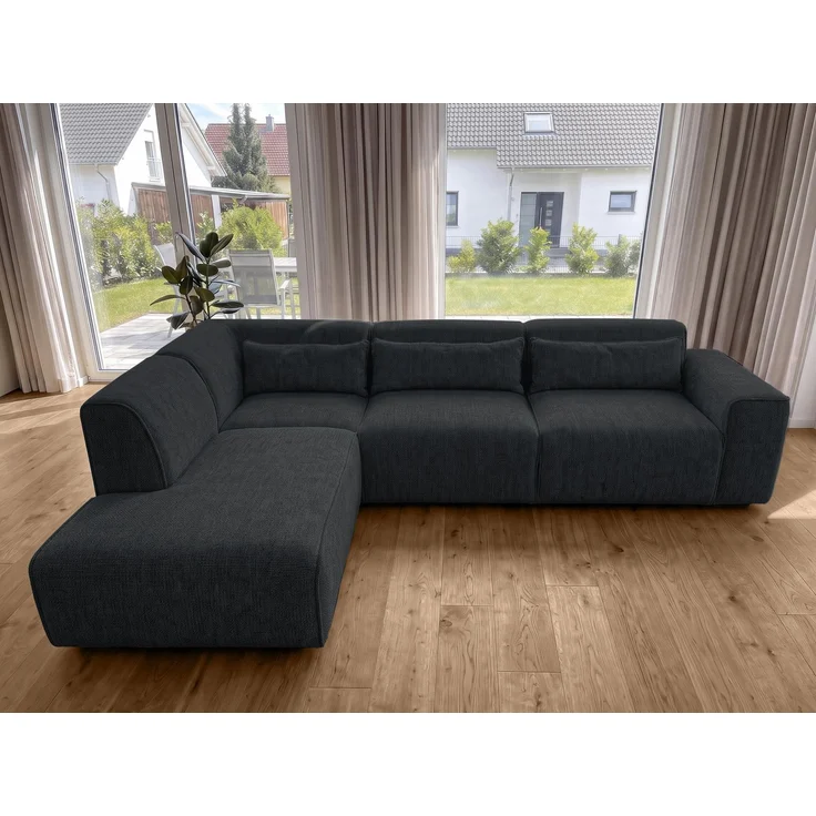 AX LIVING Wohnlandschaft mit Schlaffunktion Ruyam Ecksofa Schwarz L – Bild 3