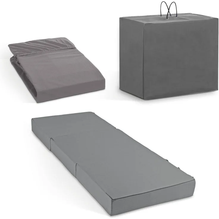 Bestschlaf Klappmatratze Gästematratze Spar-Set (inkl. Spannbettlaken & Transporttasche), 75 x 195 x 15 cm, grau