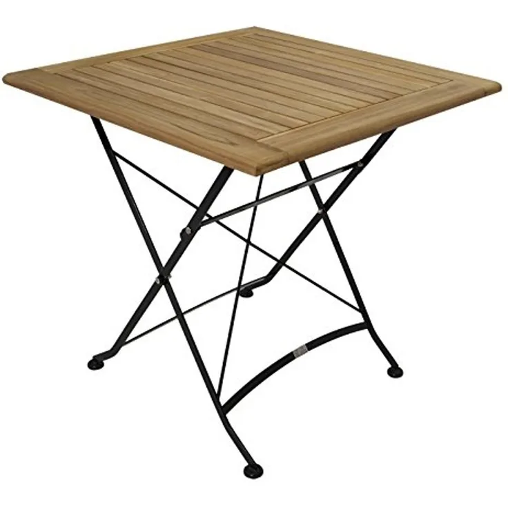 Klapptisch JAKARTA 75x75 cm, Flachstahl schwarz + Teakholz