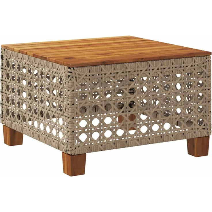 vidaXL Gartentisch Beige 55x55x36 cm Poly Rattan Akazienholz 365931 – Bild 2