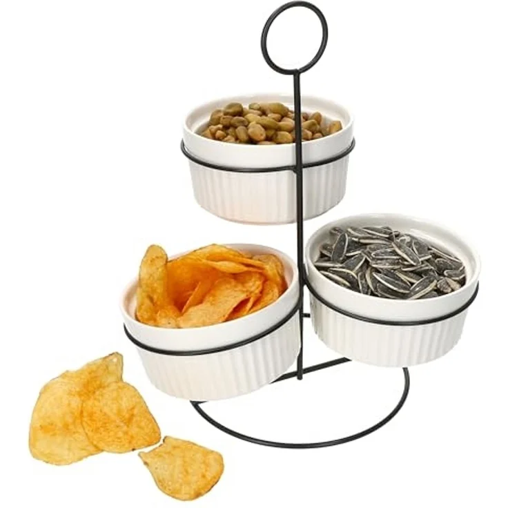 MamboCat Etagere Bianca 3er Set Porzellan-Schalen Set mit Ständer Etagere Dips Dessert, Porzellan – Bild 1