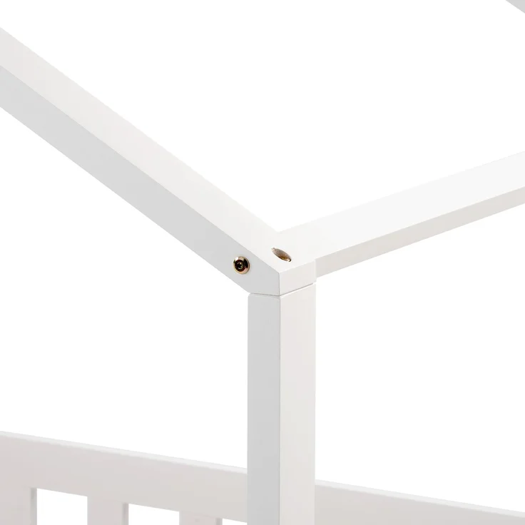 Hausbett 90×200 cm mit Rausfallschutz und Lattenrost, Weiß, ohne Matratze – Bild 8