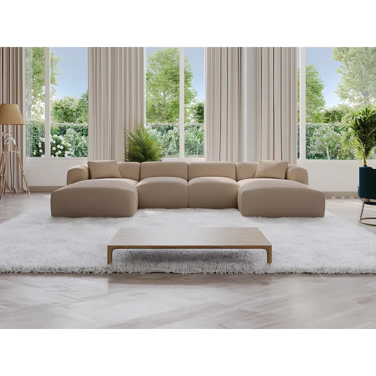 Vente-unique - Große Wohnlandschaft - Samt-Stoff - Beige - POGNI von Maison Céphy – Bild 7