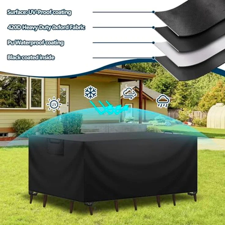Aujink Abdeckung Gartenmöbel Winterfest, Wasserdichte Schutzhülle Gartenmöbel 420D Oxford Anti-UV Abdeckplane für Gartentische Terrassenmöbel Regenschutz und Staubfest Abdeckhaube Schwarz 170 x 94 x 71 cm – Bild 6