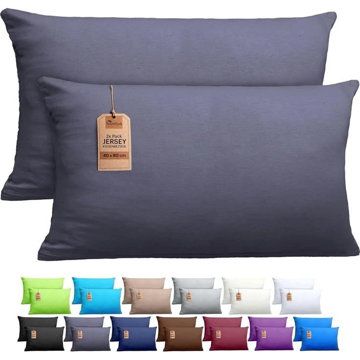 NatureMark 2er Pack Jersey Kissenbezug Kissenhülle Kissenbezüge Seitenschläferkissen Nackenkissen viele Größen und Farben ÖKO-TEX (40x80 cm, Anthrazit grau) – Bild 1