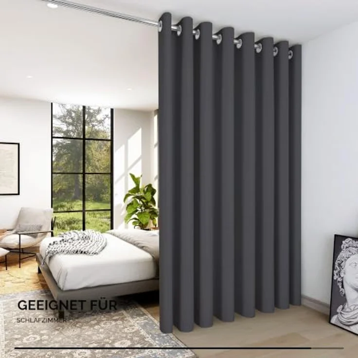Deconovo Verdunklungsgardinen Extra Breite Vorhänge mit Ösen Dunkelgrau | 1 Stück, H242 x B254 cm, Thermo Vorhänge gegen Hitze, Gardinen für Wohnzimmer und Schlafzimmer, Sichtschutz, Blackout Curtain – Bild 4