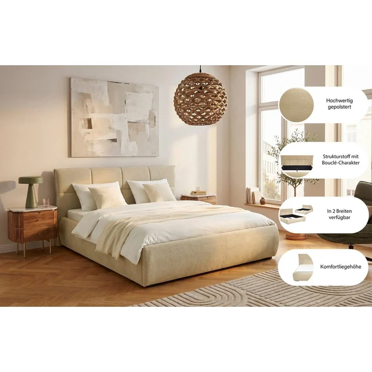 ATLANTIC home collection Polsterbett Narin in verschiedenen Größen, modernes gepolstertes Kopfteil mit stillvollen Akzenten – Bild 3
