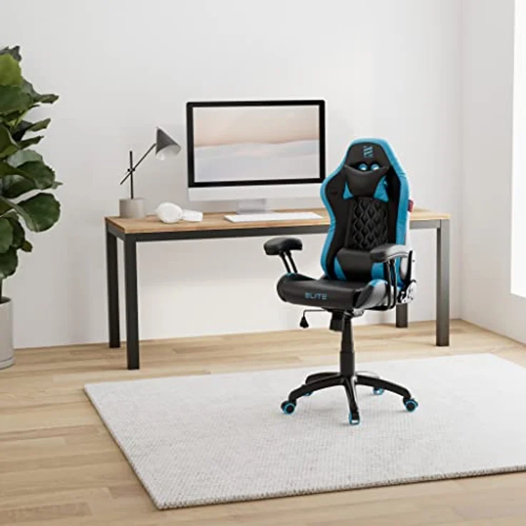 ELITE Pulse - Gaming Stuhl für Kinder - Kunstleder - Ergonomisch - Racer - Drehstuhl - Chair - Bürostuhl - Schreibtischstuhl - Gamer-Design (Schwarz/Blau) – Bild 3