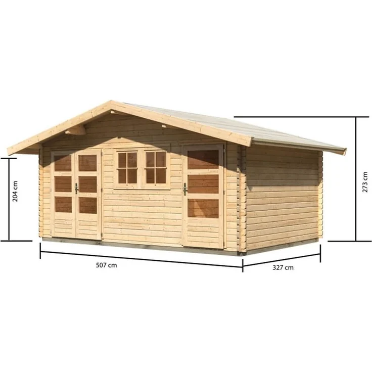 Mittelwandhaus Lagor 2 - 507x327 cm, 38 mm Blockbohlen natur, Karibu – Bild 2
