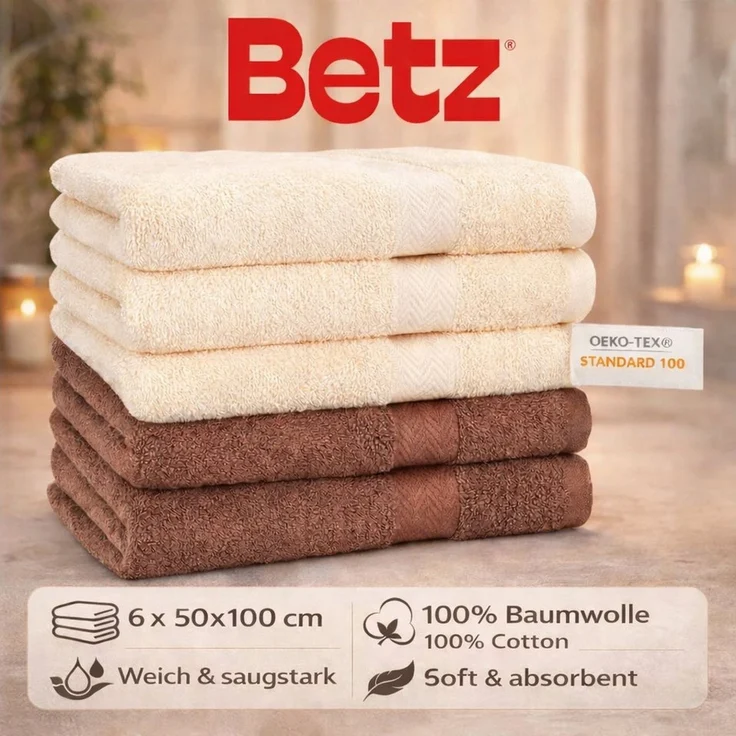 Betz Handtücher 6 Stück Premium Größe 50 x 100 cm Farbe beige/nuss Braun, 100% Baumwolle (Set, 6-St) – Bild 1