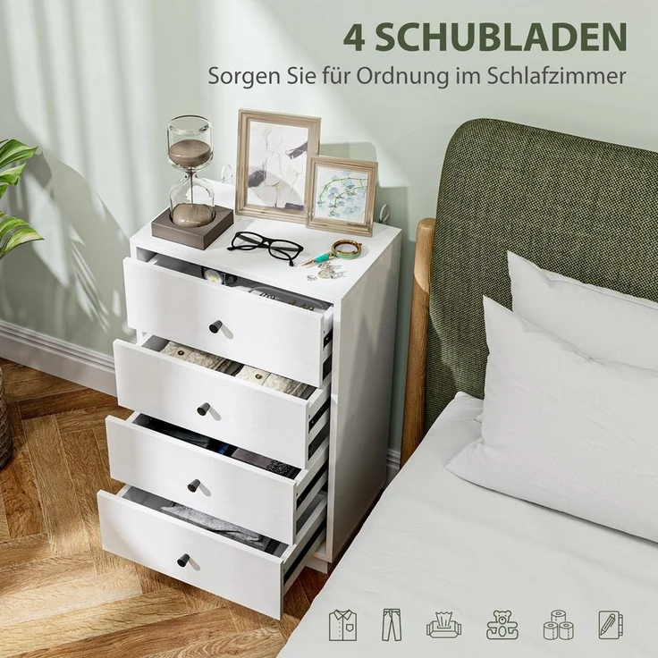 HOMCOM Kommode mit 7 Schubladen, im Modern Stil (Schrank aus Holzwerkstoff, 1 St, Sideboard), für Wohnzimmer Schlafzimmer Flur 47 x 29 x 75 cm Weiß – Bild 3