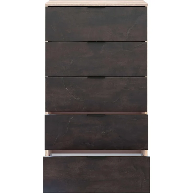 Habitdesign, Kommode mit 5 Schubladen – moderner Sinfonier in Eiche & Rostoptik, platzsparender Schubladenschrank für Schlafzimmer oder Büro, Maße: 60 x 110 x 40 cm (B x H x T), Modell Alaya – Bild 5