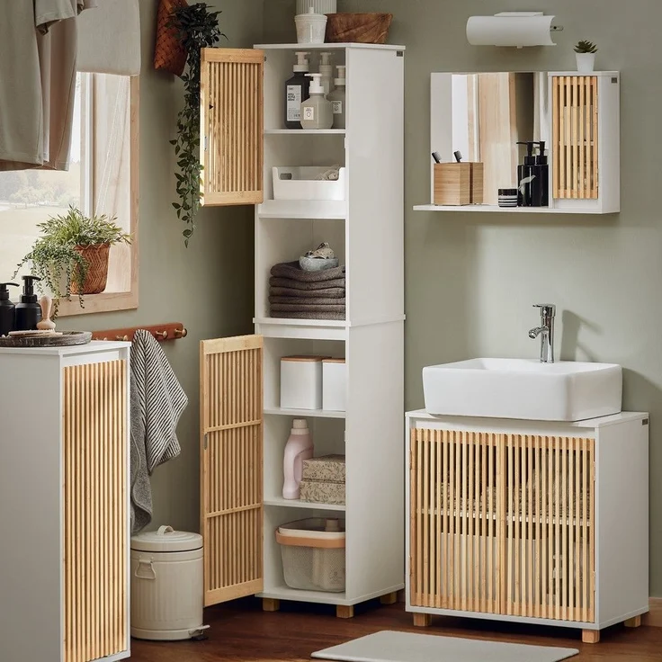 SoBuy BZR127-W Badezimmer-Hochschrank, MDF, Lackiert, Weiß, 30 x 145 x 30 cm – Bild 2