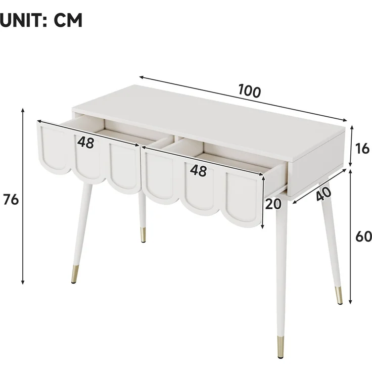 Schminktisch 100x40x76 cm mit 2 Schubladen, weiß – auch als Schreibtisch nutzbar – Bild 5