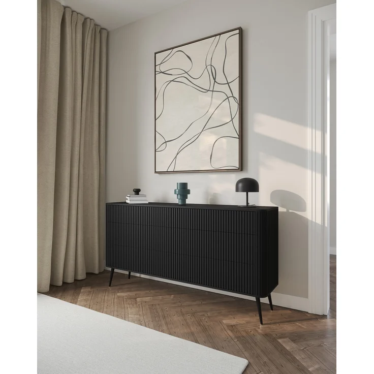 Selsey 'Ovarlo' Kommode mit 6 Schubladen, schwarz mit Metallbeinen, ca. 84 x 168 x 38 cm – Bild 3
