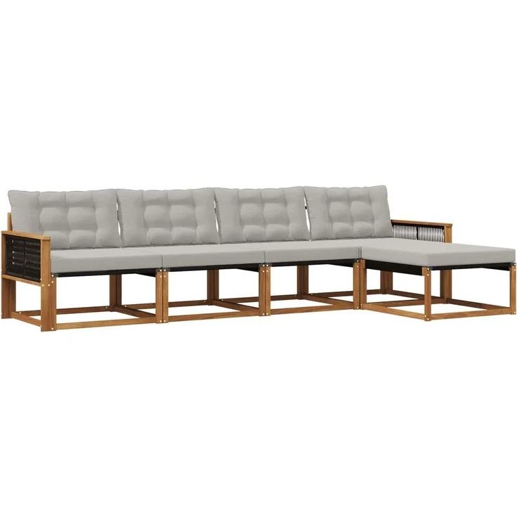 vidaXL Outdoor-Sofagarnitur 5 stk. 5-Sitzer Natur und Hellgrau 3381359 – Bild 2