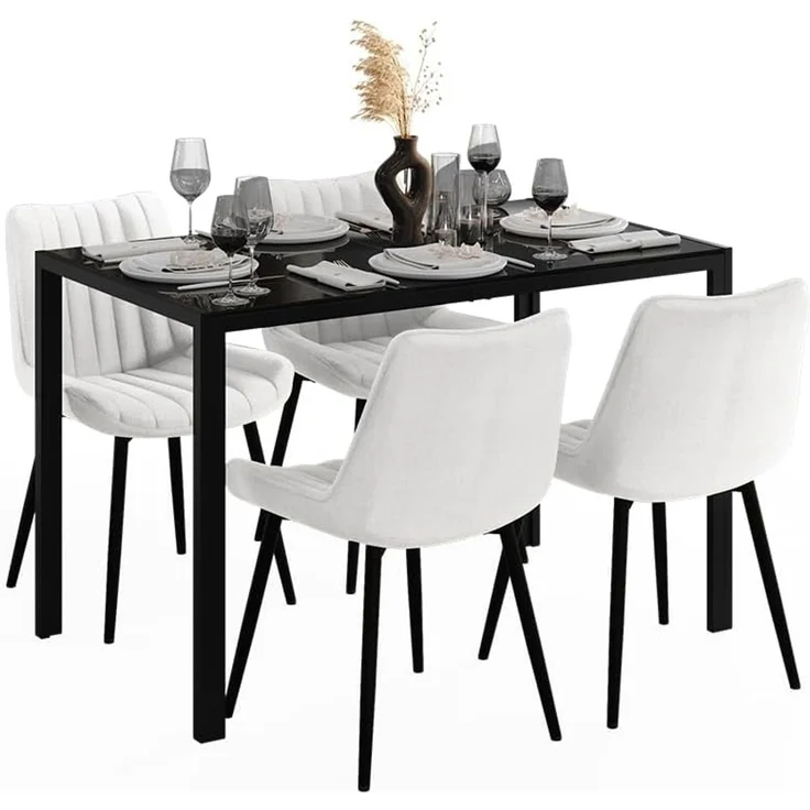 Esstisch Set Grand Schwarz 120x70 cm mit 4 Stühlen (Beige) Vicco – Bild 5