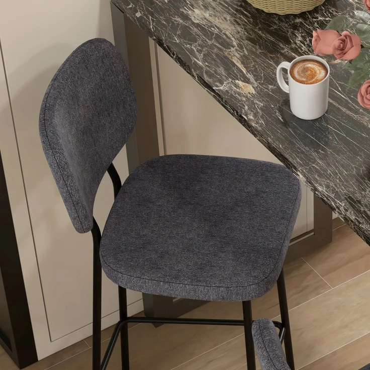 2er-Set Barhocker, Hochstühle, Küchenstühle mit Fußstütze und Rückenlehne aus Leinen und Stahl – Bild 10