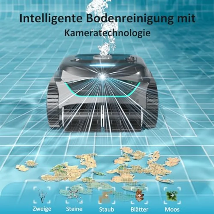 WYBOT C2 Vision AI, Kabelloser Poolroboter mit Akku, effiziente Zweischicht-Filterung und starke Absaugung für Pools bis 180 m² (Schwarz Grün) – Bild 2
