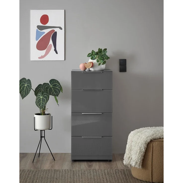HBZ Kommode Santorin Mehrzweckschrank mit Schubkästen, BxHxT 45x99x40 cm (1 St), Mit 4 Schubkästen mit Softclose, Glasfront und Glasoberboden – Bild 6