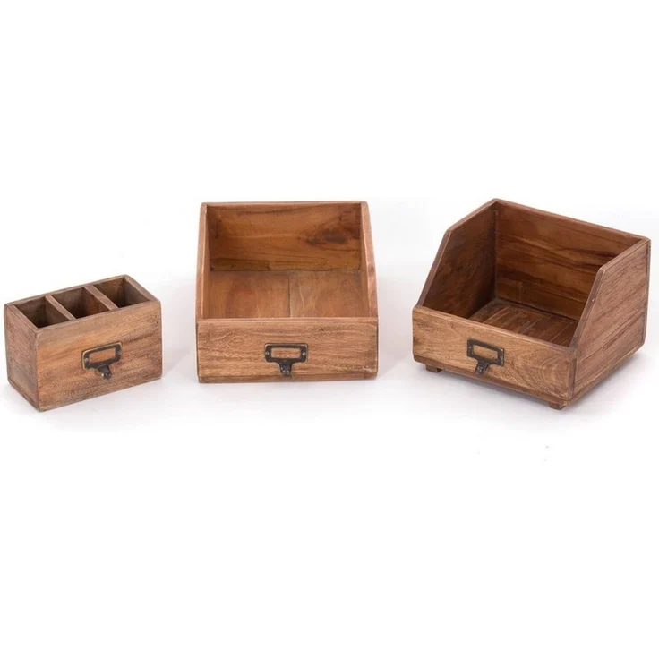 DESIGN DELIGHTS Aufbewahrungsbox SCHREIBTISCH ORGANIZER SET "OFFICE", 3-teilig, Altholz massiv, Farb – Bild 1